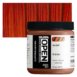 Golden Open Acrylics - Azo Gold, 8 oz Jar and swatch