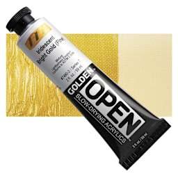 Golden Open Acrylic - Iridescent Bright Gold (Fine), 2 oz Tube and swatch