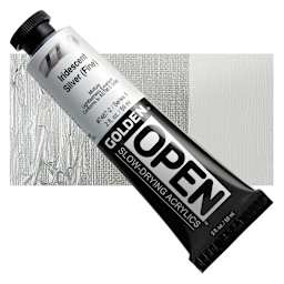 Golden Open Acrylic - Iridescent Silver (Fine), 2 oz Tube and swatch