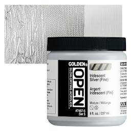 Golden Open Acrylic - Iridescent Silver (Fine), 8 oz Jar and swatch