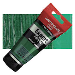 Amsterdam Expert Series Acrylic - Permanent Green Deep, 75 ml tube and swatch