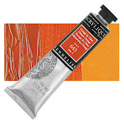 Sennelier Extra-Fine Artist Acrylique - Chinese Orange, 60 ml tube and swatch