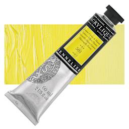 Sennelier Extra-Fine Artist Acrylique - Lemon Yellow Hansa, 60 ml tube and swatch