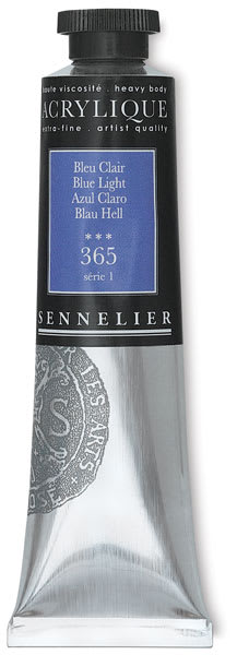 Sennelier Extra-Fine Artist Acryliques - Single tube of Blue Light shown upright
