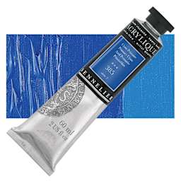 Sennelier Extra-Fine Artist Acrylique - Primary Cyan, 60 ml tube and swatch