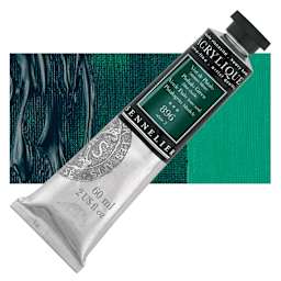 Sennelier Extra-Fine Artist Acrylique - Phthalo Green (Blue Shade), 60 ml tube and swatch