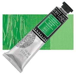 Sennelier Extra-Fine Artist Acrylique - Yellow Cinnabar Green, 60 ml tube and swatch
