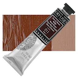 Sennelier Extra-Fine Artist Acrylique - Burnt Sienna, 60 ml tube and swatch