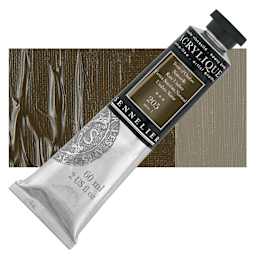 Sennelier Extra-Fine Artist Acrylique - Raw Umber, 60 ml tube and swatch