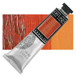 Sennelier Extra-Fine Artist Acrylique - Quinacridone Gold, 60 ml tube and swatch