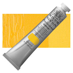 Winsor & Newton Professional Acrylic Paint - Azo Yellow Deep, 200 ml tube and swatch