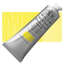 Winsor & Newton Professional Acrylic Paint - Bismuth Yellow, 60 ml tube and swatch