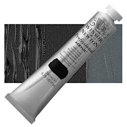 Winsor & Newton Professional Acrylic Paint - Ivory Black, 200 ml tube and swatch