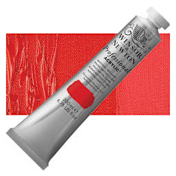 Winsor & Newton Professional Acrylic Paint - Naphthol Red Light, 200 ml tube and swatch