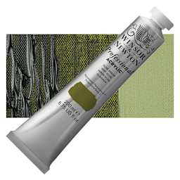 Winsor & Newton Professional Acrylic Paint - Olive Green, 200 ml tube and swatch