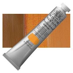 Winsor & Newton Professional Acrylic Paint - Raw Sienna, 200 ml tube and swatch