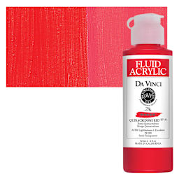 Da Vinci Fluid Acrylic Paint - Quinacridone Red, 4 oz bottle and swatch