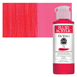 Da Vinci Fluid Acrylic Paint - Rose Madder Quinacridone, 4 oz bottle and swatch