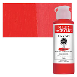 Da Vinci Fluid Acrylic Paint - Napthol Red Medium, 4 oz bottle and swatch