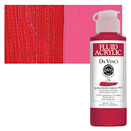 Da Vinci Fluid Acrylic Paint - Quinacridone Crimson, 4 oz bottle and swatch
