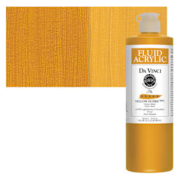 Da Vinci Fluid Acrylic Paint - Yellow Ochre, 16 oz bottle and swatch