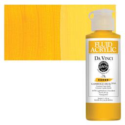 Da Vinci Fluid Acrylic Paint - Gamboge Hue, 4 oz bottle and swatch