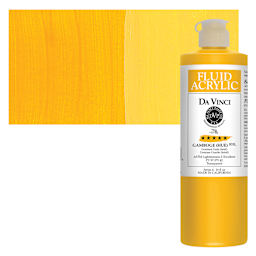 Da Vinci Fluid Acrylic Paint - Gamboge Hue, 16 oz bottle and swatch