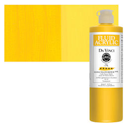 Da Vinci Fluid Acrylic Paint - Hansa Yellow Medium, 16 oz bottle and swatch