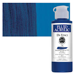 Da Vinci Fluid Acrylic Paint - Phthalo Blue, 4 oz bottle and swatch