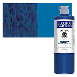 Da Vinci Fluid Acrylic Paint - Phthalo Blue, 16 oz bottle and swatch