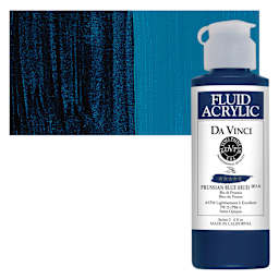 Da Vinci Fluid Acrylic Paint - Prussian Blue Hue, 4 oz bottle and swatch