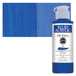 Da Vinci Fluid Acrylic Paint - Ultramarine Blue, 4 oz bottle and swatch