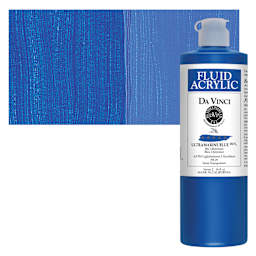 Da Vinci Fluid Acrylic Paint - Ultramarine Blue, 16 oz bottle and swatch