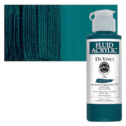 Da Vinci Fluid Acrylic Paint - Phthalo Turquoise, 4 oz bottle and swatch
