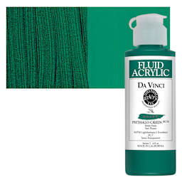 Da Vinci Fluid Acrylic Paint - Phthalo Green, 4 oz bottle and swatch