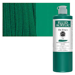 Da Vinci Fluid Acrylic Paint - Phthalo Green, 16 oz bottle and swatch