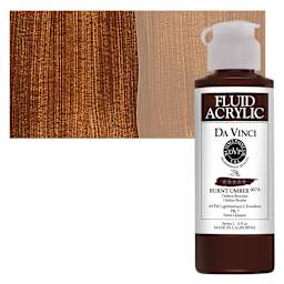 Da Vinci Fluid Acrylic Paint - Burnt Umber, 4 oz bottle and swatch