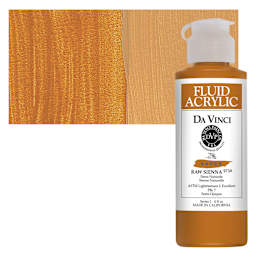Da Vinci Fluid Acrylic Paint - Raw Sienna, 4 oz bottle and swatch