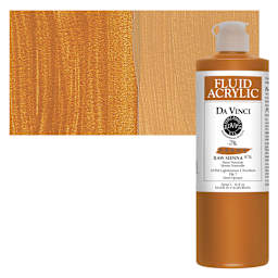 Da Vinci Fluid Acrylic Paint - Raw Sienna, 16 oz bottle and swatch