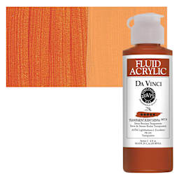 Da Vinci Fluid Acrylic Paint - Transparent Burnt Sienna, 4 oz bottle and swatch