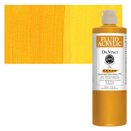Da Vinci Fluid Acrylic Paint - Transparent Raw Sienna, 16 oz bottle and swatch