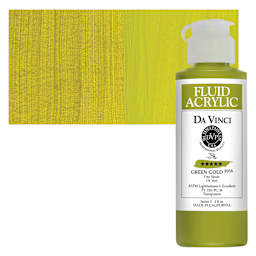 Da Vinci Fluid Acrylic Paint - Green Gold, 4 oz bottle and swatch