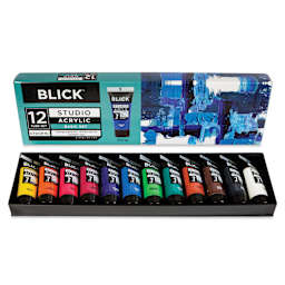 Blick Studio Acrylics - Set of 12 colors, 21 ml tubes, tubes in packaging