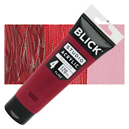 Blick Studio Acrylic Paint - Alizarin Crimson, 4 oz tube and swatch
