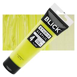 Blick Studio Acrylic Paint - Fluorescent Yellow, 4 oz tube and swatch