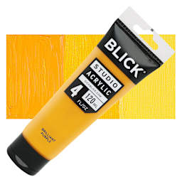 Blick Studio Acrylic Paint - Cadmium Yellow Deep Hue, 4 oz tube and swatch