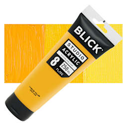 Blick Studio Acrylic Paint - Cadmium Yellow Deep Hue, 8 oz tube and swatch