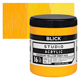 Blick Studio Acrylic Paint - Cadmium Yellow Deep Hue,  16 oz jar and swatch