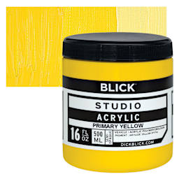 Blick Studio Acrylic Paint - Primary Yellow,  16 oz jar and swatch