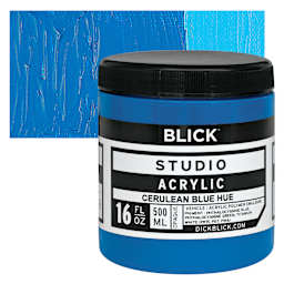 Blick Studio Acrylic Paint - Cerulean Blue Hue,  16 oz jar and swatch